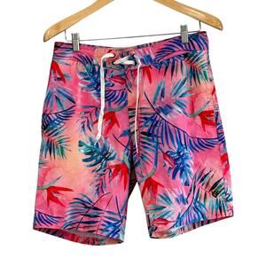 Swim Trunks Tropical Board Shorts Veece Pink Palm Print Stretch Men's Sz 30